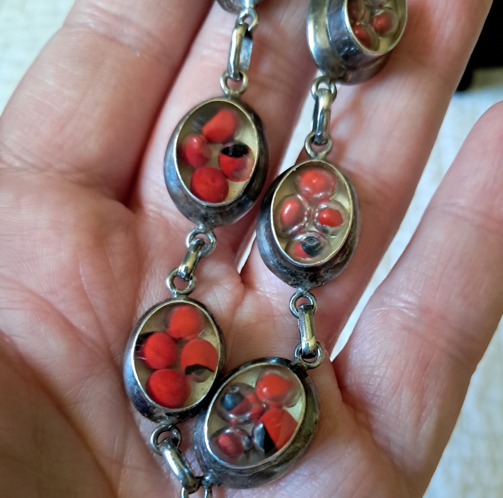 Vintage Hand Crafted Peruvian Huayruro Bracelet in Solid Sterling Silver